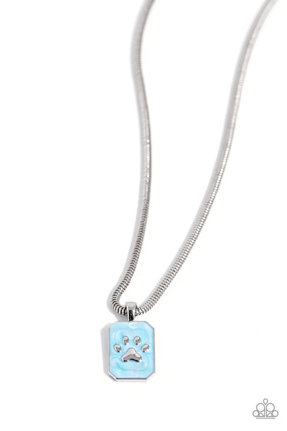 PAW to the Line - Blue Enamel Paw Print Necklace - Paparazzi Accessories