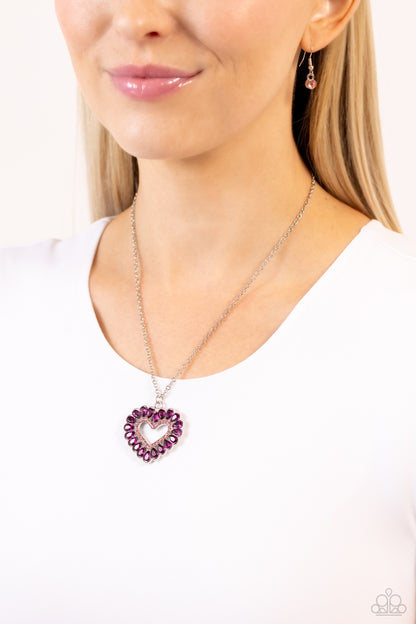 FLIRT No More - Pink Rhinestone Heart Necklace - Paparazzi Accessories