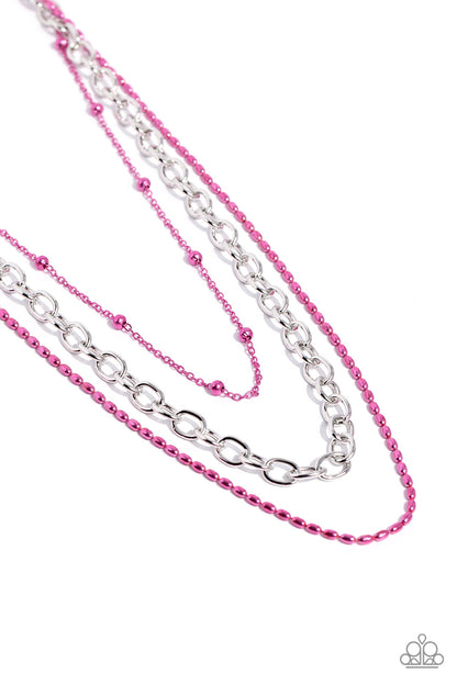 Mardi Gras Mayhem - Pink Layered Chain Necklace - Paparazzi Accessories