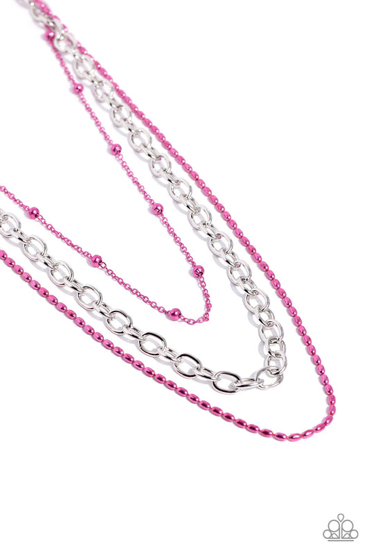 Mardi Gras Mayhem - Pink Layered Chain Necklace - Paparazzi Accessories