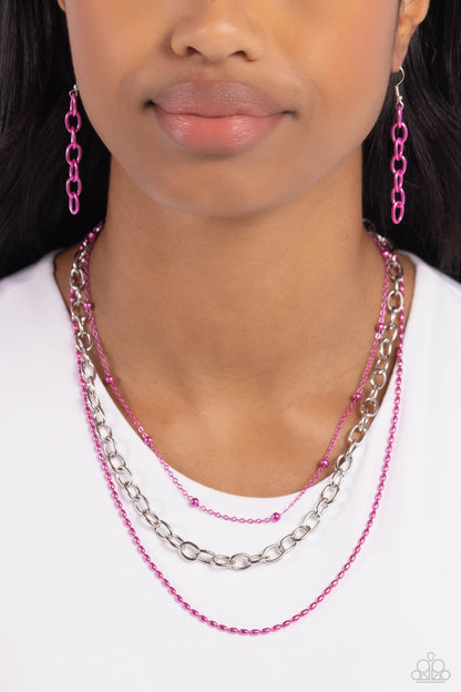 Mardi Gras Mayhem - Pink Layered Chain Necklace - Paparazzi Accessories