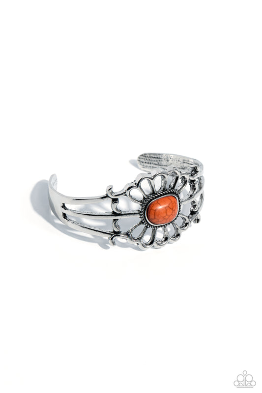 Natural Need - Orange Crackle Stone Cuff Bracelet - Paparazzi Accessories