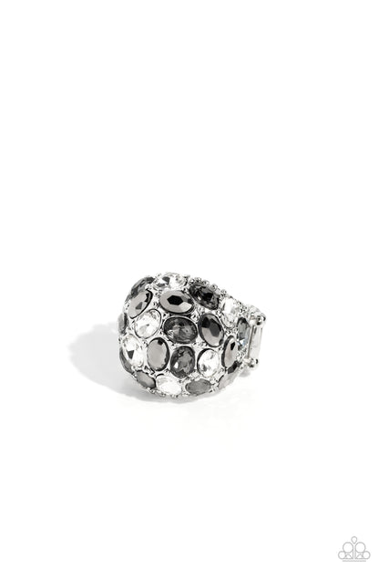 BLING Loud and Proud - Silver Smoky & Hematite Rhinestone Ring - Paparazzi Accessories