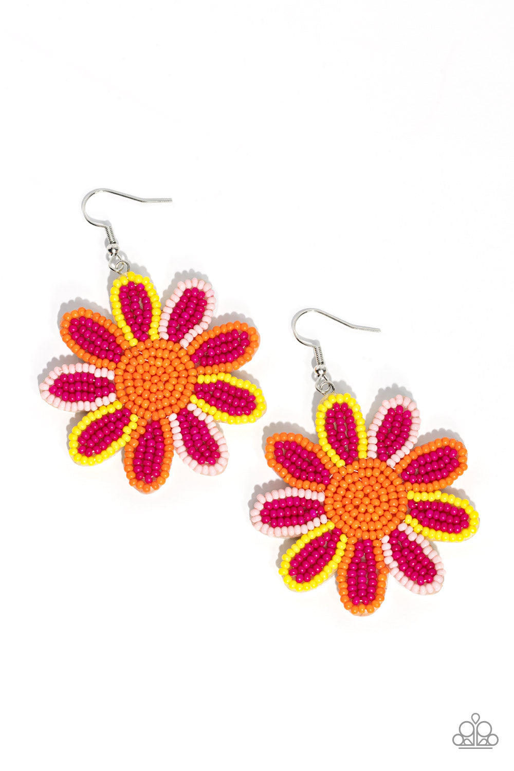 Decorated Daisies - Pink Seed Bead Flower Earrings - Paparazzi Accessories