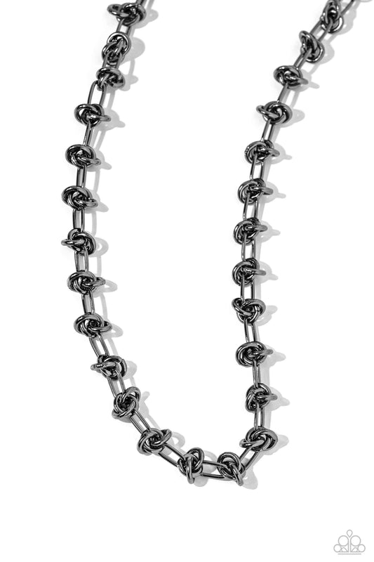 Knotted Kickoff - Black Gunmetal Necklace - Paparazzi Accessories