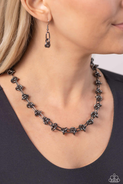 Knotted Kickoff - Black Gunmetal Necklace - Paparazzi Accessories
