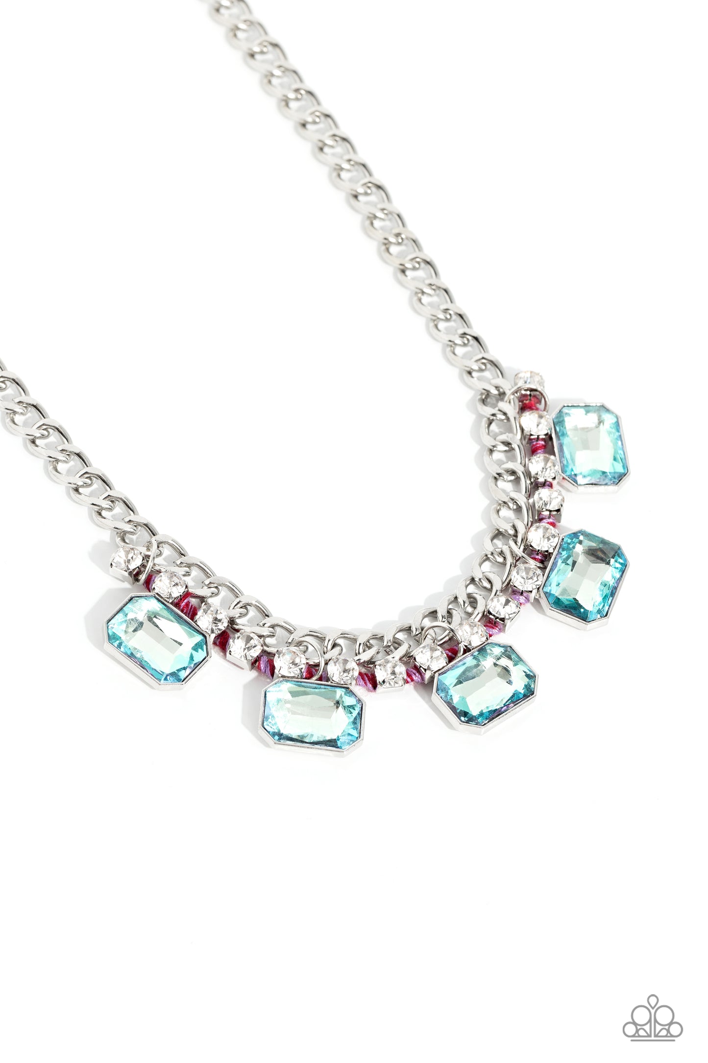 WEAVING Wonder - Multi - Blue Emerald Cut Gem Short Necklace - October 2023 Life of the Party Exclusive - Paparazzi Accessories