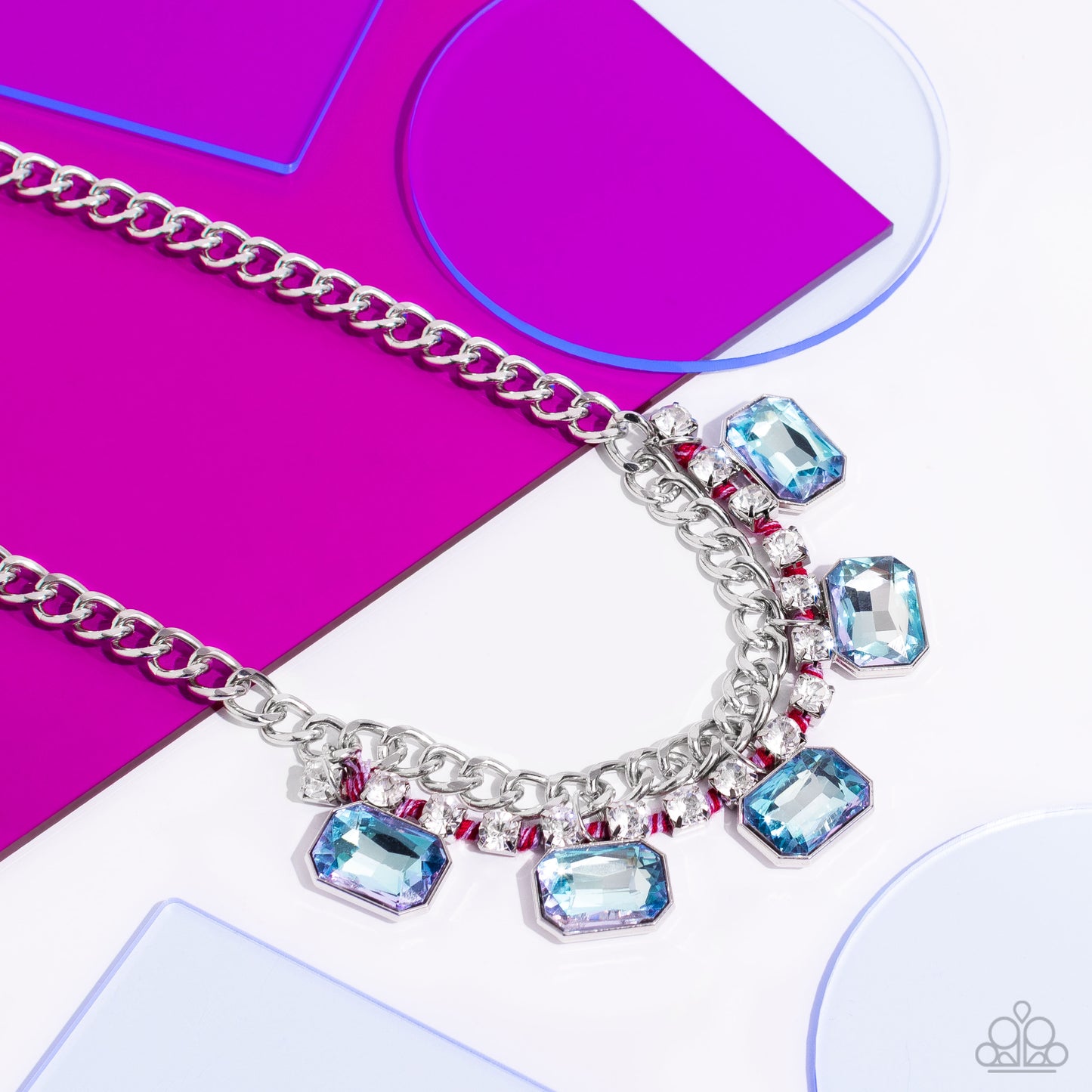 WEAVING Wonder - Multi - Blue Emerald Cut Gem Short Necklace - October 2023 Life of the Party Exclusive - Paparazzi Accessories