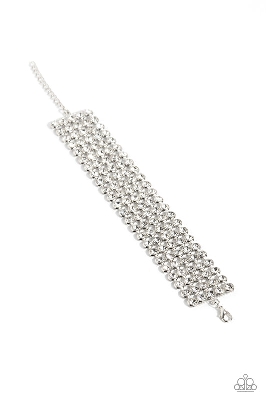 GLASSY Gallery - White Rhinestone Clasp Bracelet - Life of the Party Exclusive -Paparazzi Accessories