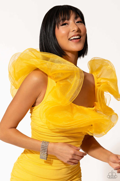 GLASSY Gallery - White Rhinestone Clasp Bracelet - Life of the Party Exclusive -Paparazzi Accessories