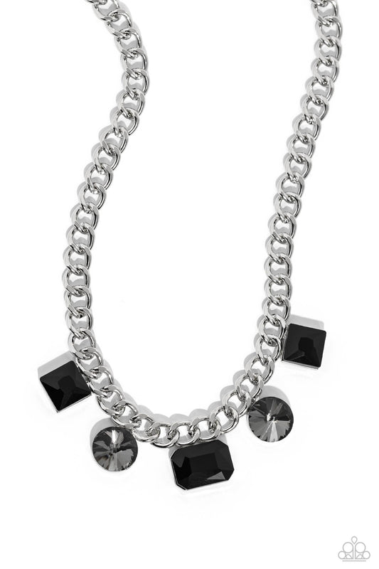 Alternating Audacity - Black Onyx Rhinestone Chain Necklace - Paparazzi Accessories