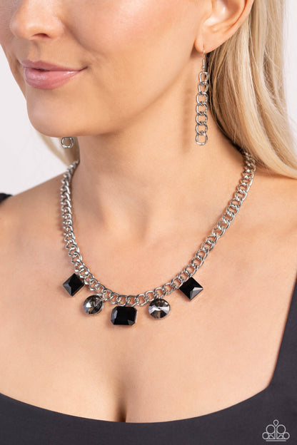 Alternating Audacity - Black Onyx Rhinestone Chain Necklace - Paparazzi Accessories