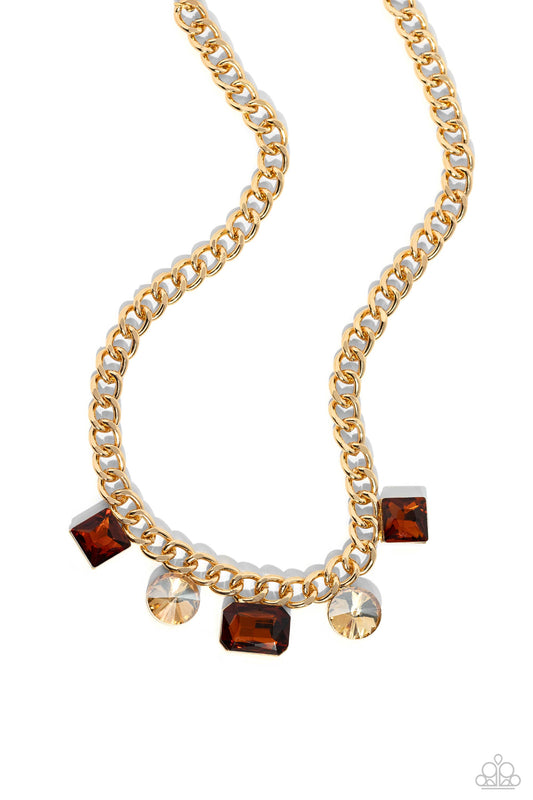 Alternating Audacity - Brown Rhinestone Necklace - Paparazzi Accessories