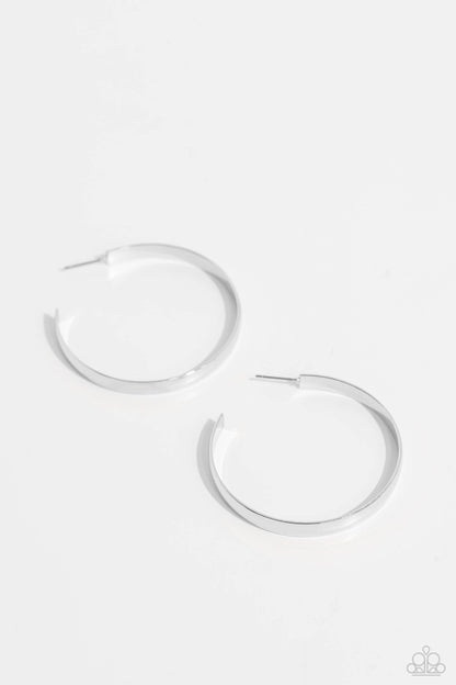 Sleek Symmetry - Silver Hoop Earrings - Paparazzi Accessories