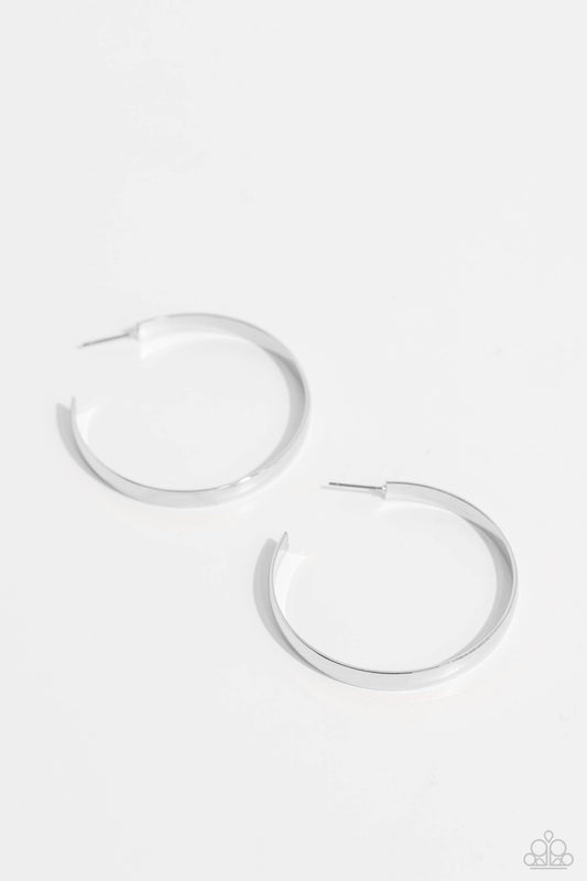 Sleek Symmetry - Silver Hoop Earrings - Paparazzi Accessories