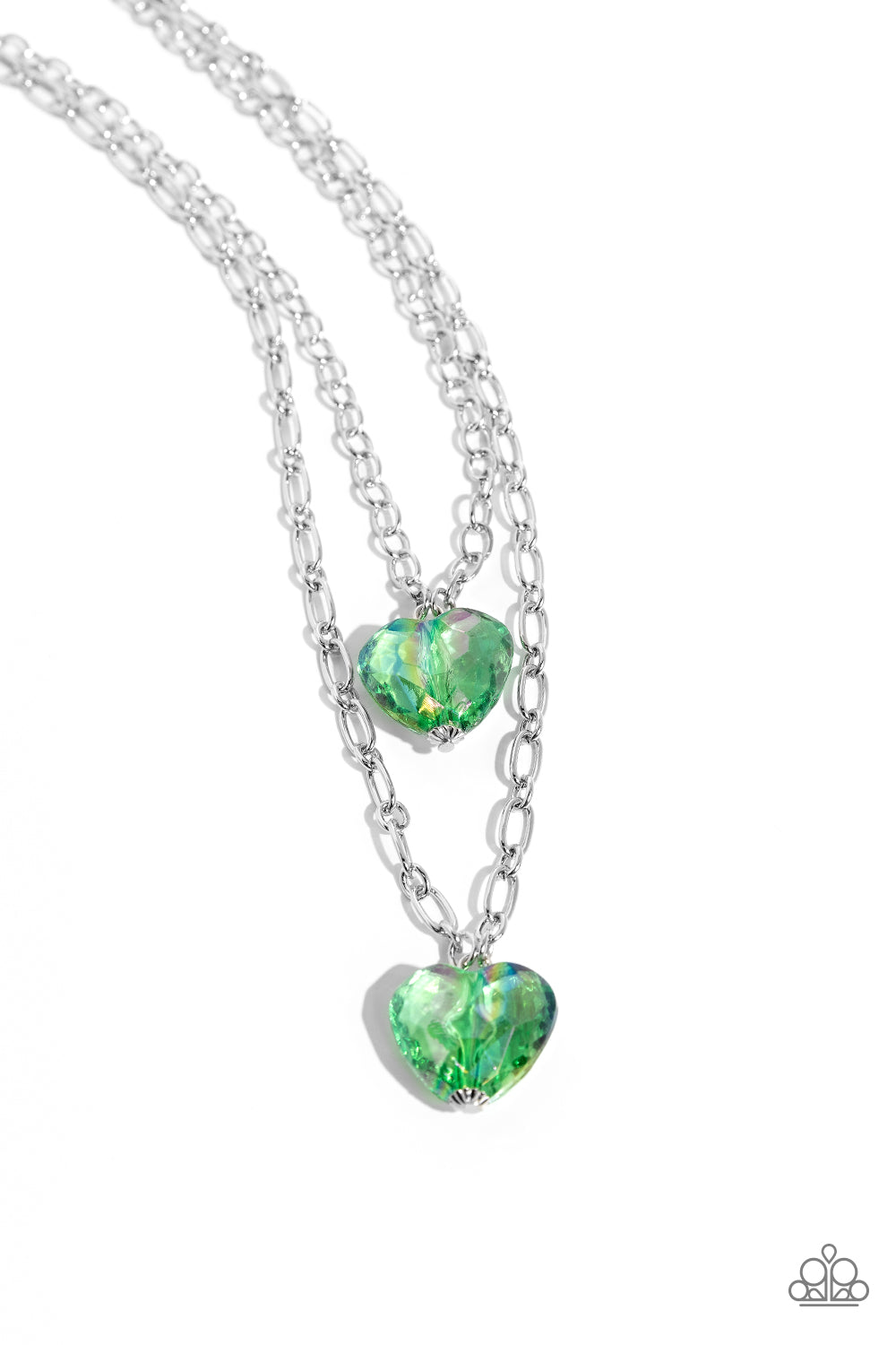 Layered Love - Green Iridescent Hearts Necklace - Paparazzi Accessories
