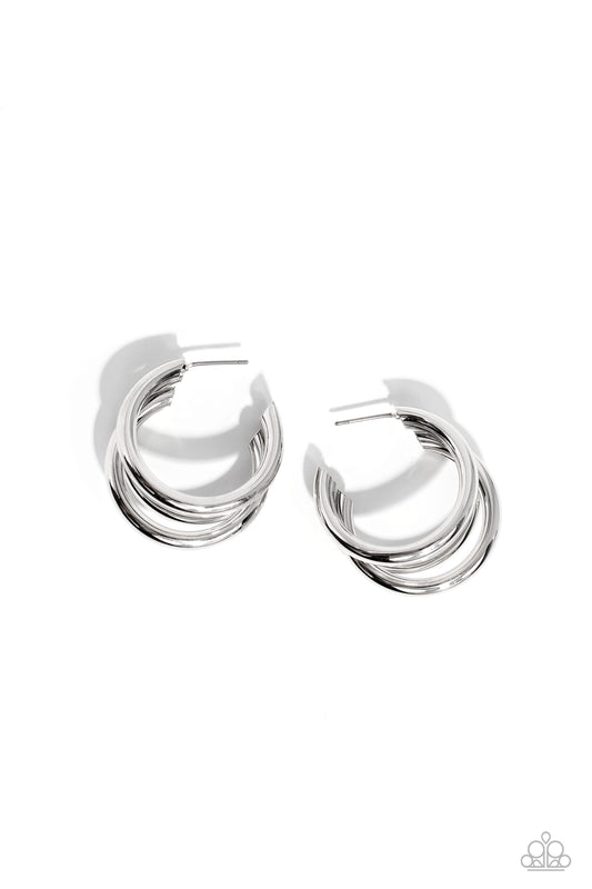 HOOP of the Day - Silver Triple Hoop Earrings - Paparazzi Accessories