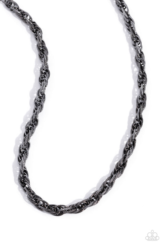Braided Ballad - Black Gunmetal Necklace - Paparazzi Accessories