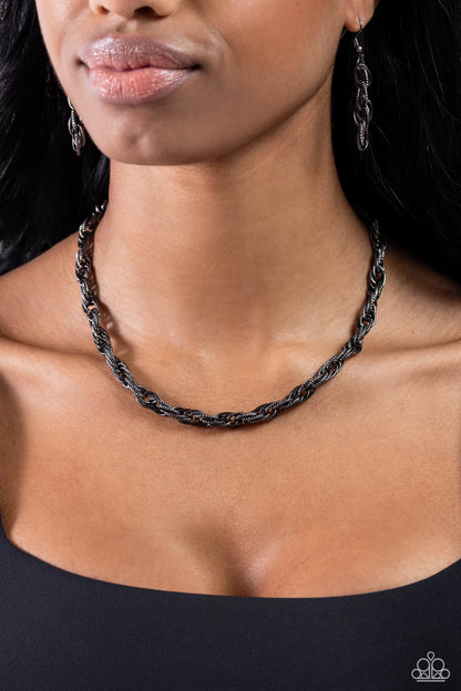 Braided Ballad - Black Gunmetal Necklace - Paparazzi Accessories