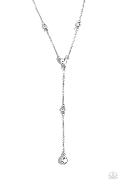 Lavish Lariat - White - Rhinestone Silver Necklace - Paparazzi Accessories
