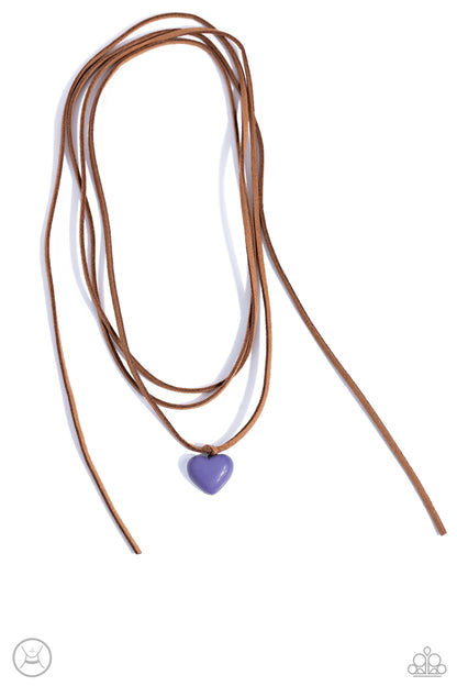 Wanderlust Wardrobe - Blue Heart Brown Suede Layered Necklace - Paparazzi Accessories