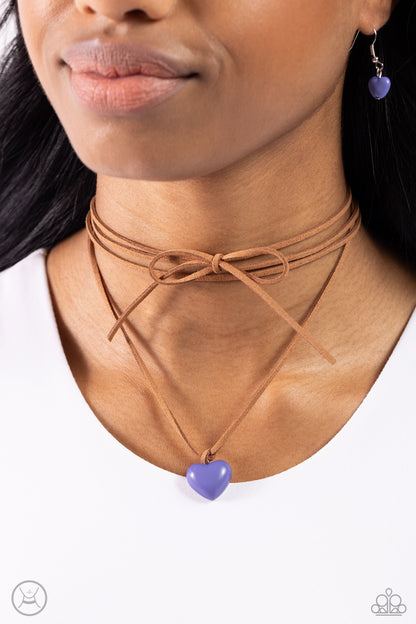 Wanderlust Wardrobe - Blue Heart Brown Suede Layered Necklace - Paparazzi Accessories