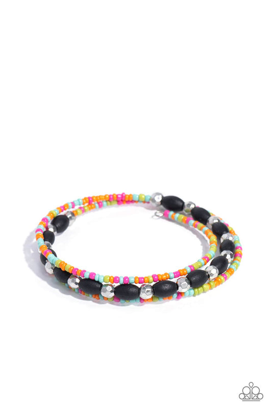 For WOOD Measure - Black Seed Bead Coil Bracelet - Paparazzi Accessories