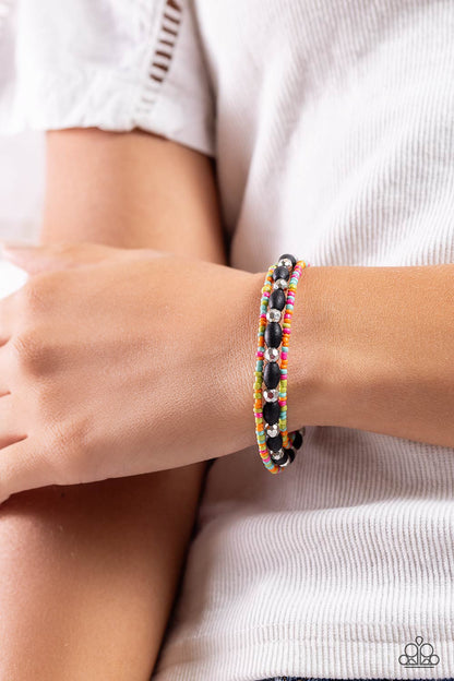 For WOOD Measure - Black Seed Bead Coil Bracelet - Paparazzi Accessories