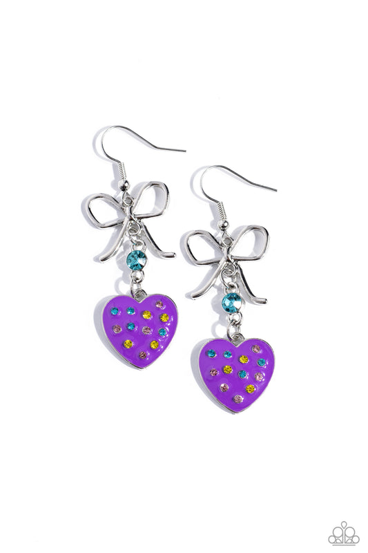 BOW Away Zone - Purple Heart Earrings - Paparazzi Accessories