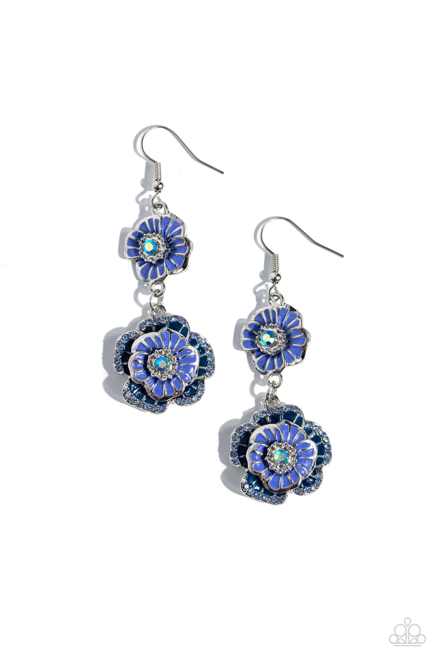 Intricate Impression - Blue Enamel Flower Earrings - Paparazzi Accessories