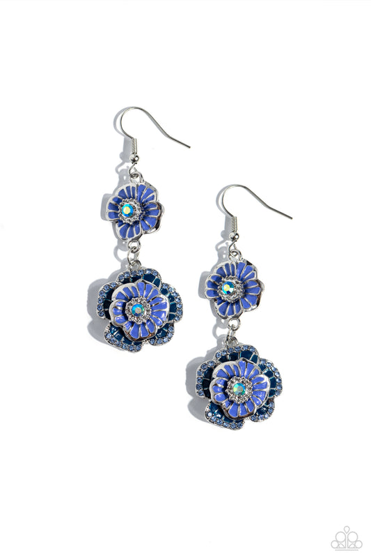 Intricate Impression - Blue Enamel Flower Earrings - Paparazzi Accessories