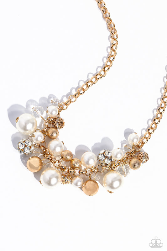 Corporate Catwalk - Gold Pearl and Rhinestone Necklace - Paparazzi Accessories