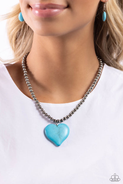 Picturesque Pairing - Blue Crackle Stone Heart Necklace - Paparazzi Accessories