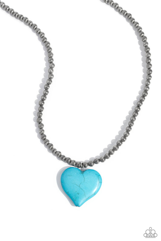 Picturesque Pairing - Blue Crackle Stone Heart Necklace - Paparazzi Accessories