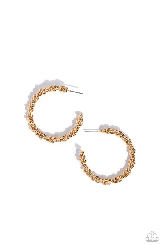Braided Bravado - Gold Hoop Earrings - Paparazzi Accessories