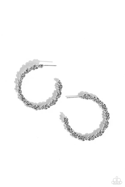 Braided Bravado - Silver Twisted Hoop Earrings - Paparazzi Accessories