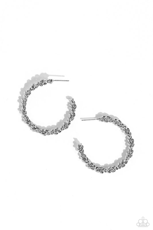 Braided Bravado - Silver Twisted Hoop Earrings - Paparazzi Accessories