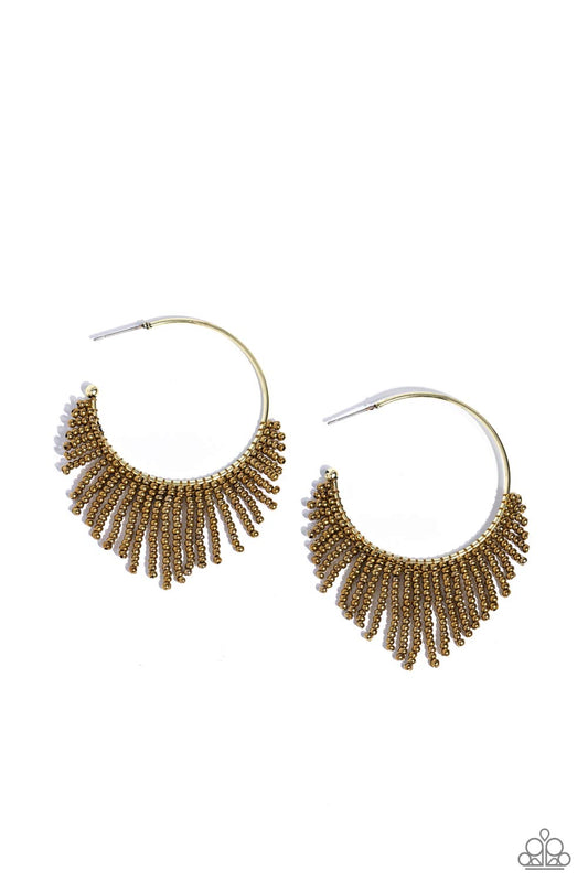 Tailored Tassel - Brass Seed Bead Hoop Earrings - Paparazzi Accessories