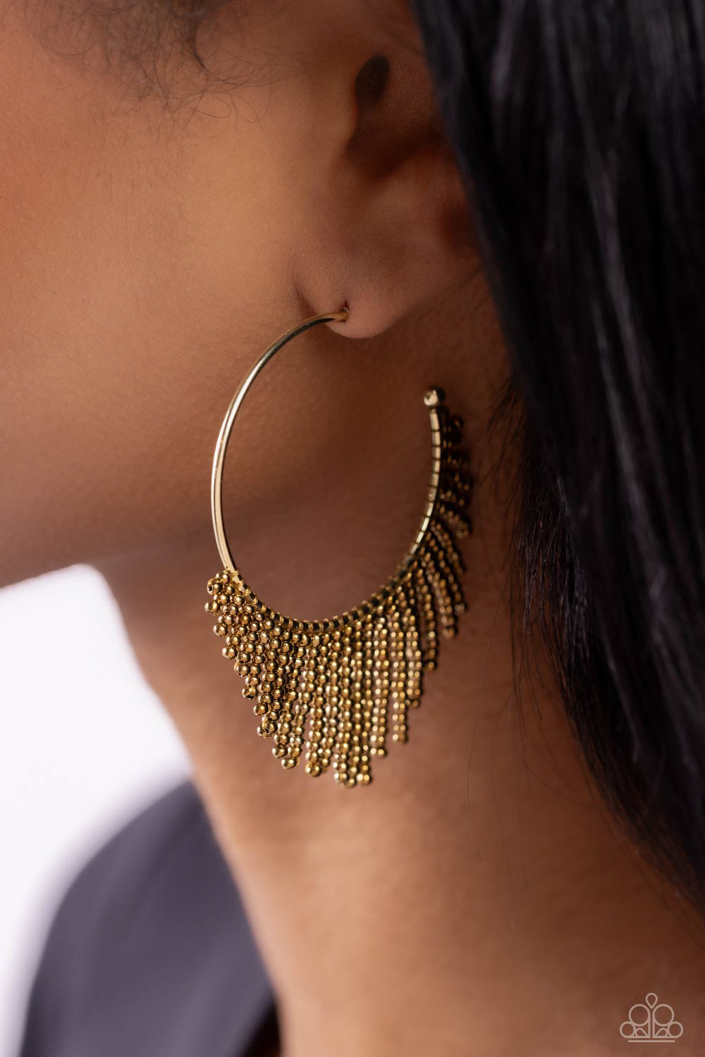Tailored Tassel - Brass Seed Bead Hoop Earrings - Paparazzi Accessories