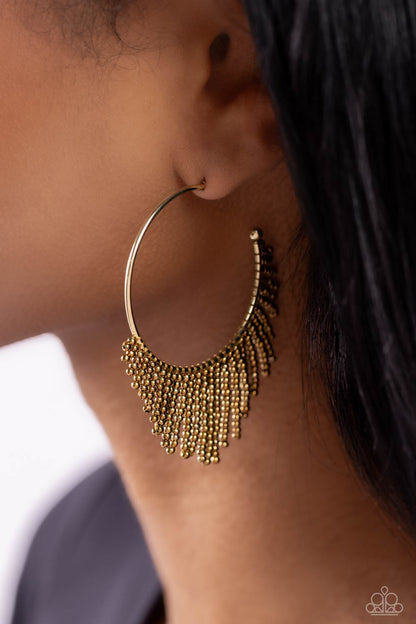 Tailored Tassel - Brass Seed Bead Hoop Earrings - Paparazzi Accessories