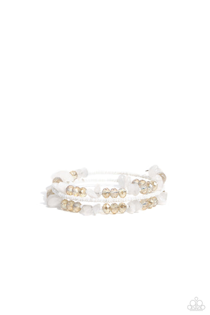 Notoriously Nuanced - White Seed Bead Coil Bracelet - Paparazzi Accessories