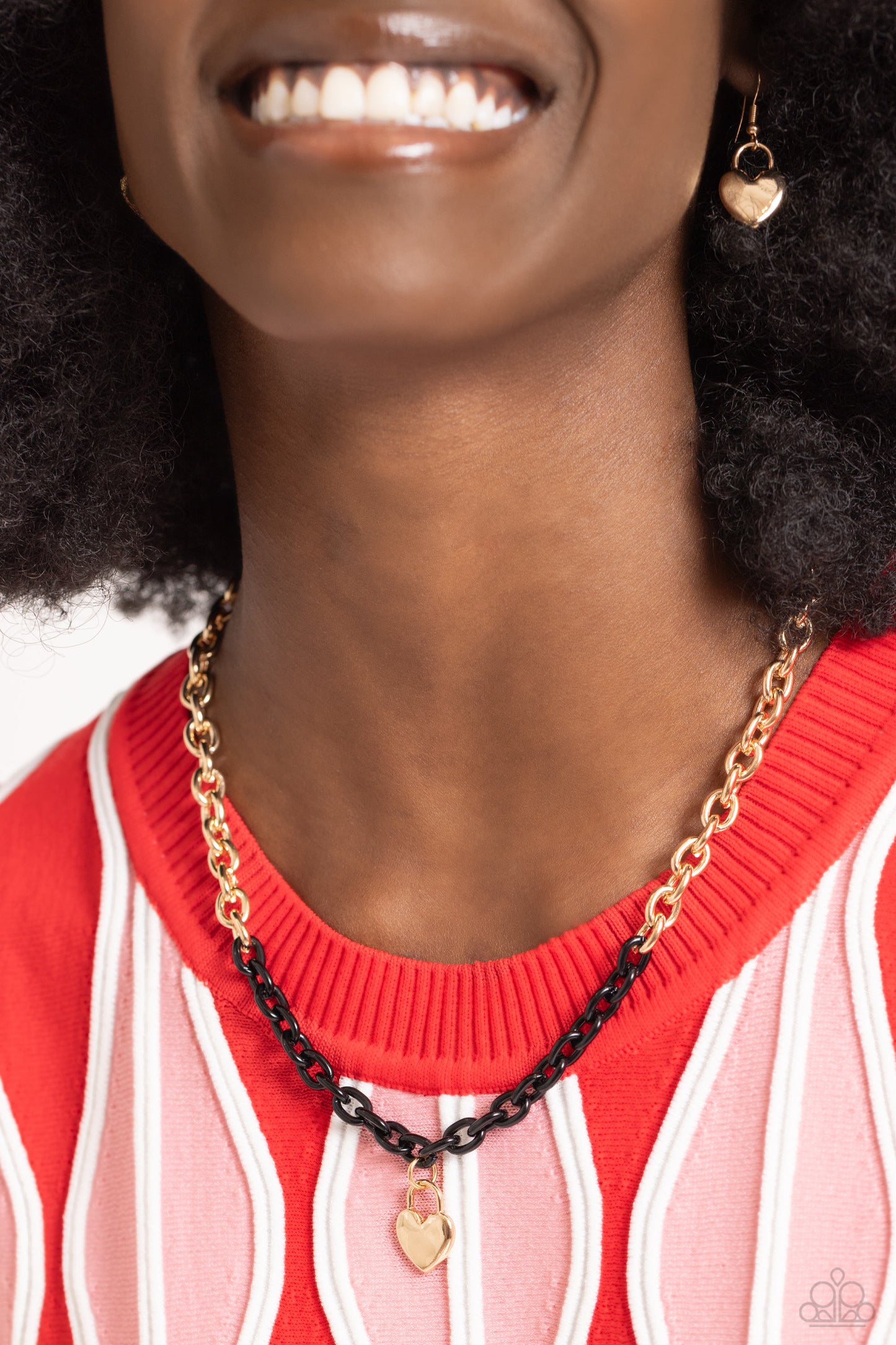 Locked Down - Black Chain Gold Heart Charm Necklace - Paparazzi Accessories