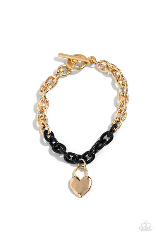 Locked and Loved - Black - Heart Charm Toggle Bracelet - Paparazzi Accessories
