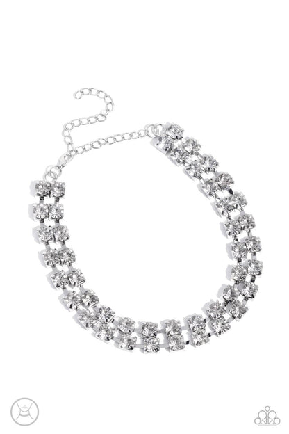 Glistening Gallery - White Rhinestone Choker Necklace - Life of the Party Exclusive - Paparazzi Accessories