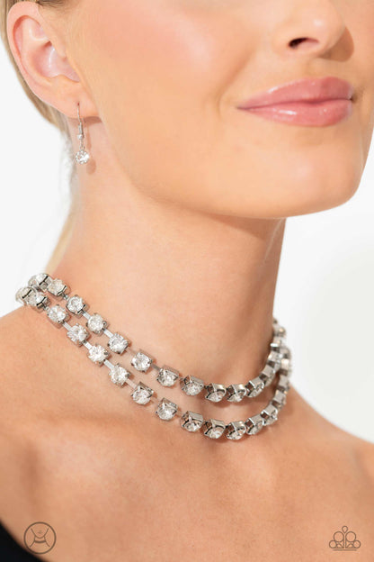 Glistening Gallery - White Rhinestone Choker Necklace - Life of the Party Exclusive - Paparazzi Accessories