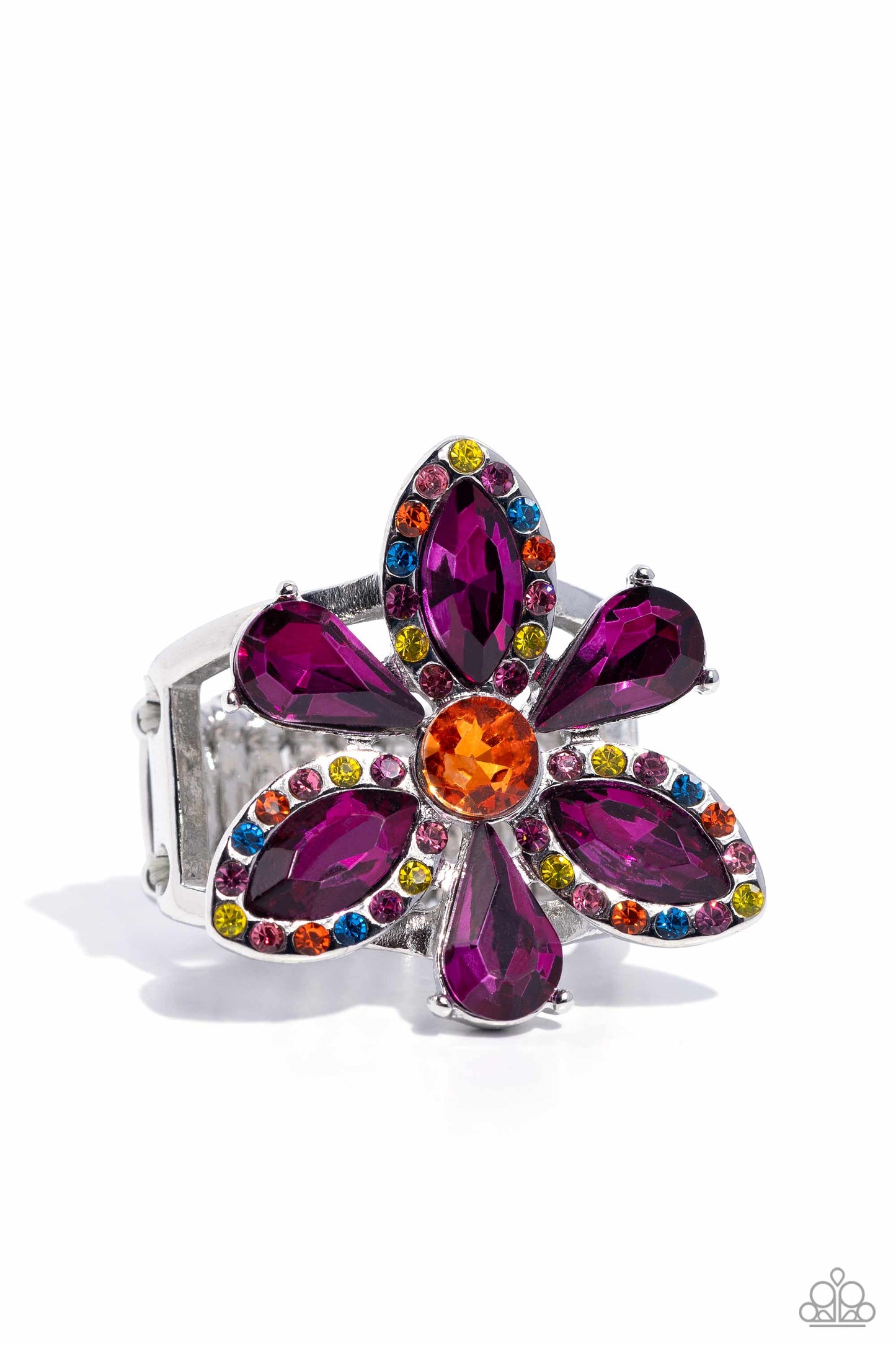 Blazing Blooms - Multi - Multicolored Rhinestone Flower Ring - Life of the Party Exclusive - Paparazzi Accessories