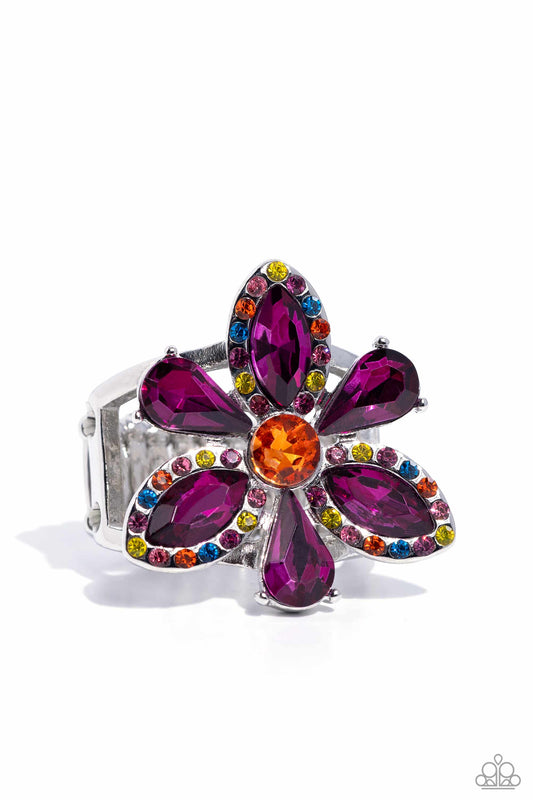 Blazing Blooms - Multi - Multicolored Rhinestone Flower Ring - Life of the Party Exclusive - Paparazzi Accessories