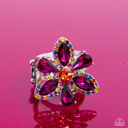 Blazing Blooms - Multi - Multicolored Rhinestone Flower Ring - Life of the Party Exclusive - Paparazzi Accessories