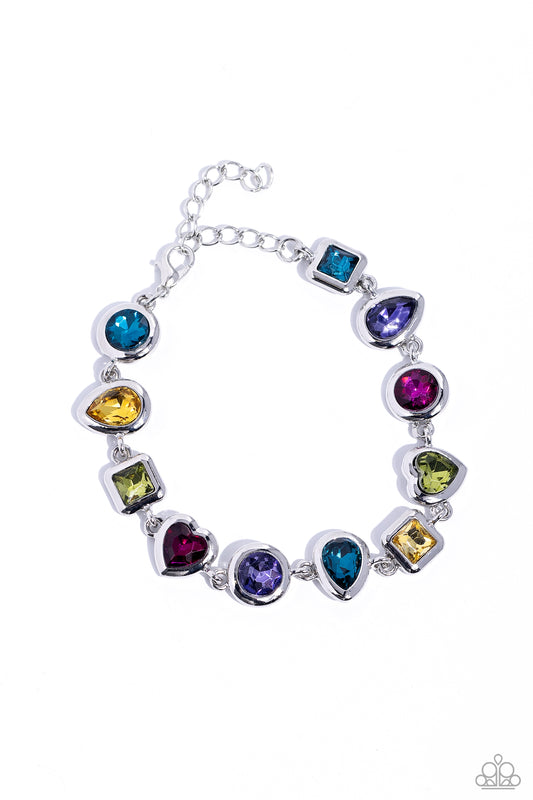 Actively Abstract - Multi - Colored Shape Gem Lobster Claw Bracelet - October 2023 Life of the Party Exclusive - Paparazzi Accessories