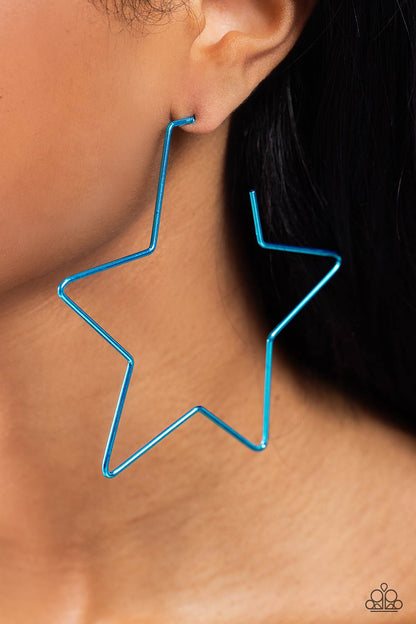 Starstruck Secret - Blue Metallic Star Hoop Earrings - Paparazzi Accessories